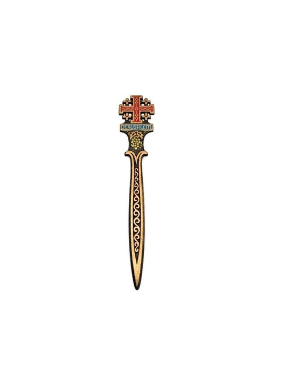 Vintage Jerusalem Cross Letter Opener Holy Land Souvenir Painted Metal 8"